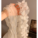 欧根纱蕾丝珍珠长条丝巾女超仙2026新款 春夏系脖发带颈饰围巾领巾