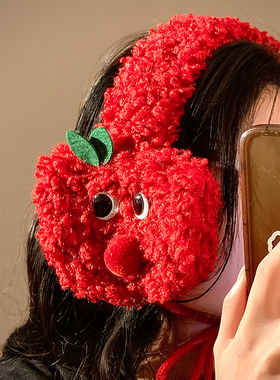 可爱红色苹果毛绒耳罩女冬季保暖护耳朵套耳包耳捂子骑车防寒耳暖