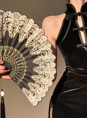 新中式古风烫金折叠扇子夏天马面裙折扇汉服中国风舞蹈扇2026新款