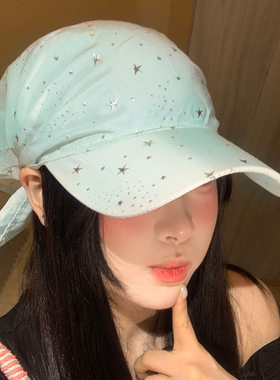 蓝色满天星绑带头巾帽子女夏季小众时髦辣妹鸭舌帽显脸小棒球帽子