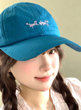 蓝色速干字母刺绣棒球帽女夏季大头围薄款显脸小遮阳防晒鸭舌帽子