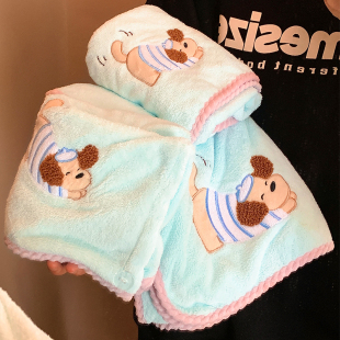 可爱小狗浴巾女吸水速干大人洗澡裹巾毛巾套装 学生 珊瑚绒2025新款