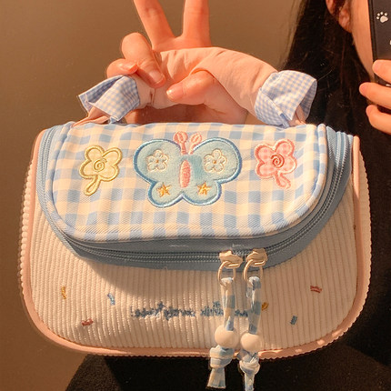 可爱高颜值手提化妆包女便携式大容量护肤品分区收纳袋旅行洗漱包