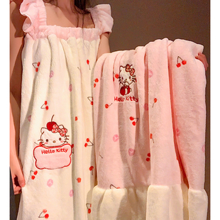 可爱hellokitty浴裙吊带浴巾女生吸水速干家用成人可穿式 裹巾洗澡