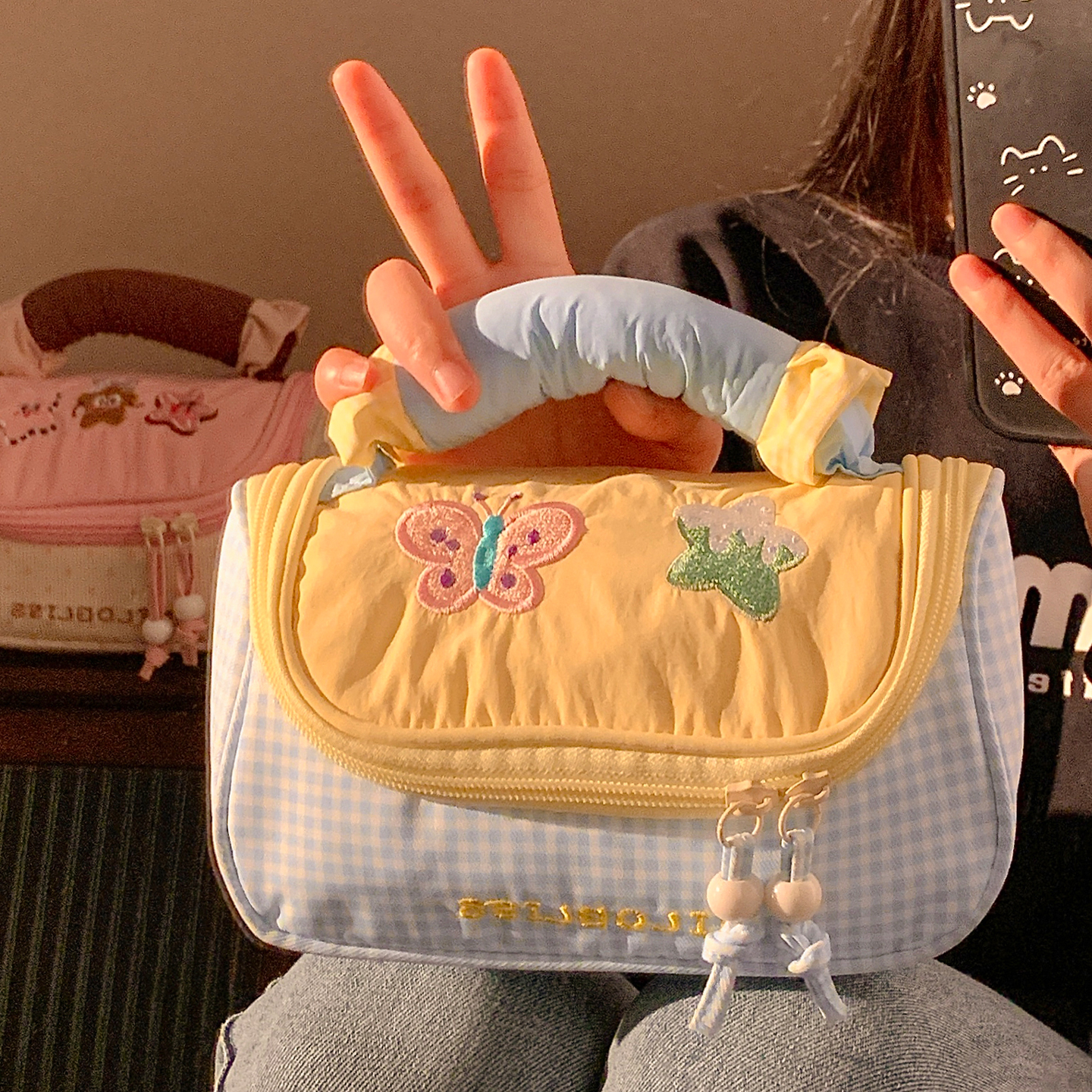 日系可爱蝴蝶星星刺绣收纳包