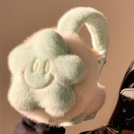 可爱星星笑脸毛绒耳罩女冬季保暖骑行防风防寒耳暖耳包耳捂子学生