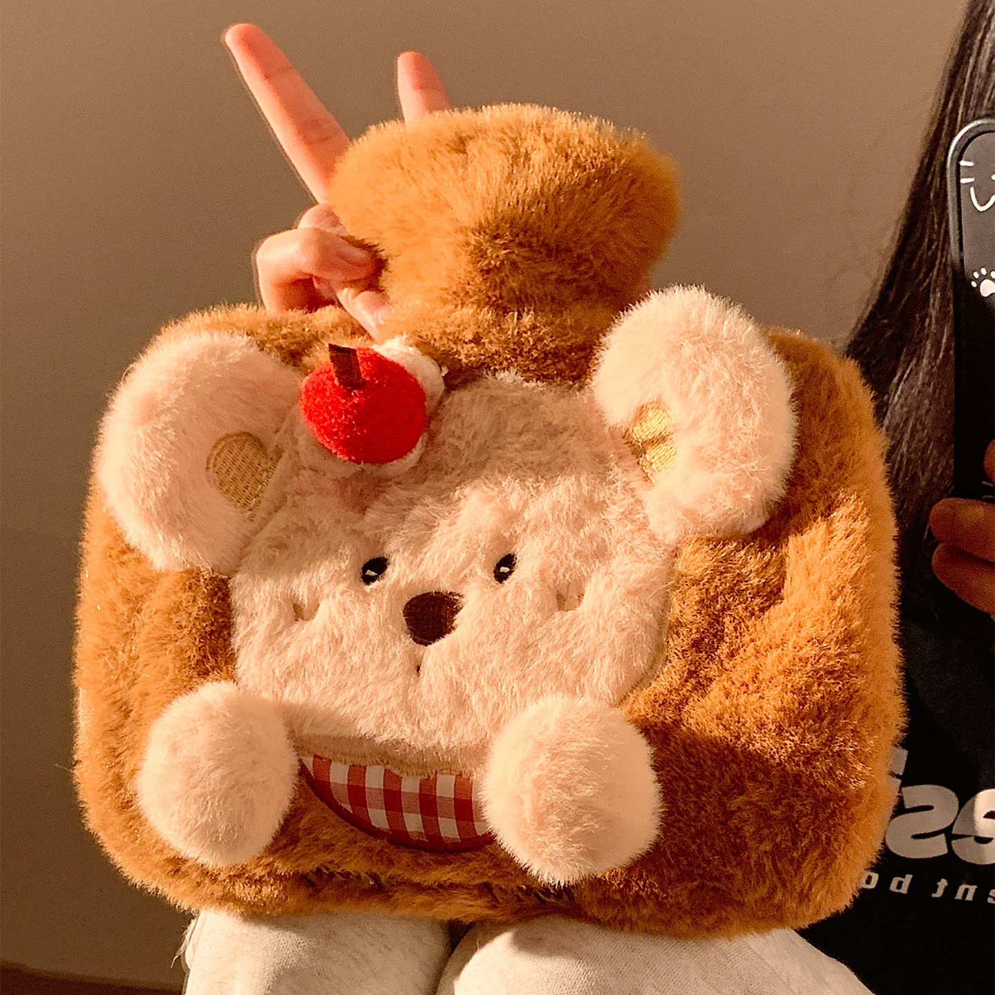 可爱小熊可插手注水热水袋加厚防爆暖水袋女冬季被窝暖手袋暖宝宝