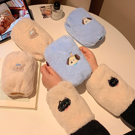 冬季上班耐脏防污袖套学生护袖可爱卡通毛绒套袖女羽绒服成人手袖