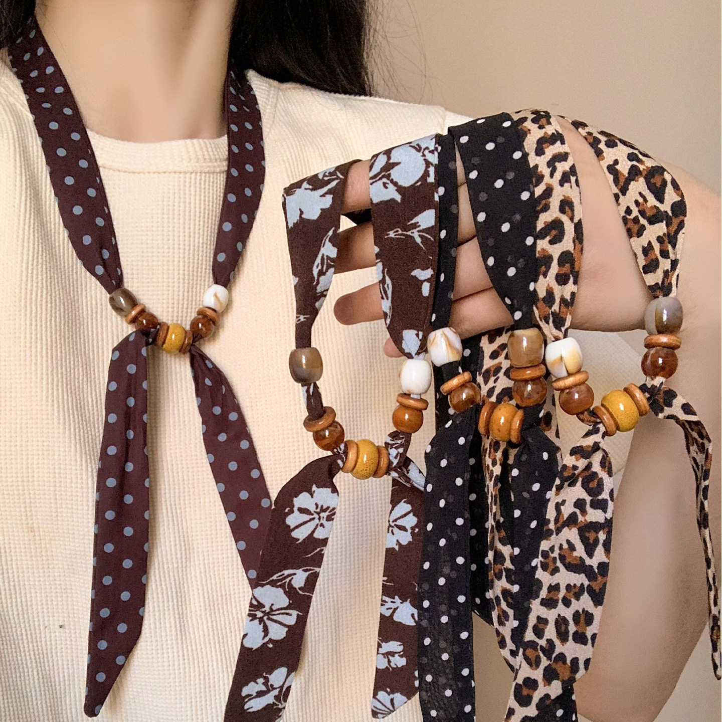 百搭文艺串珠丝巾女系脖高级感长条配饰围巾围脖小众装饰复古项链,服饰配件/皮带/帽子/围巾,围巾/丝巾/披肩,淘宝优惠券,粉丝福利购,淘宝优惠卷