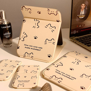 桌面可立化妆镜女可爱猫咪梳妆镜便携随身折叠小镜子学生2026新款