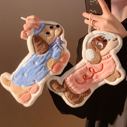 可爱小狗擦手巾挂式超强吸水加厚毛巾抹手布厨房手帕卫生巾高颜值