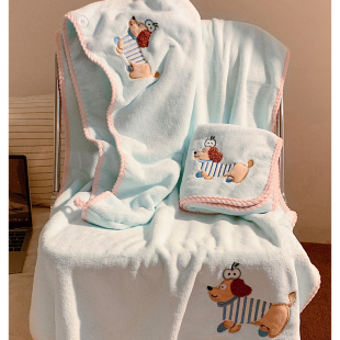 可爱小狗珊瑚绒亲肤浴巾女吸水速干2025新款 非纯棉洗澡裹全身毛巾