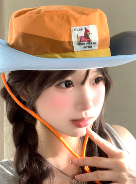 韩系可爱腊肠狗渔夫帽女夏户外徒步遮阳防晒2026新款出游登山帽子