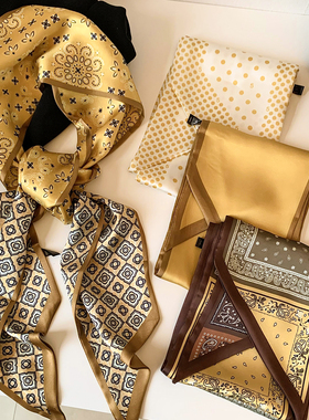 高级感复古黄色长条丝巾女春夏系脖百搭装饰飘带发带领巾2026新款