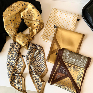 高级感复古黄色长条丝巾女春夏系脖百搭装饰飘带发带领巾2026新款