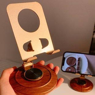 胡桃木纹可旋转折叠金属手机支架便携平板支架懒人追剧看电视神器