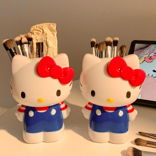 可爱猫咪化妆刷收纳筒学生桌面笔筒文具收纳盒高颜值创意摆件礼物