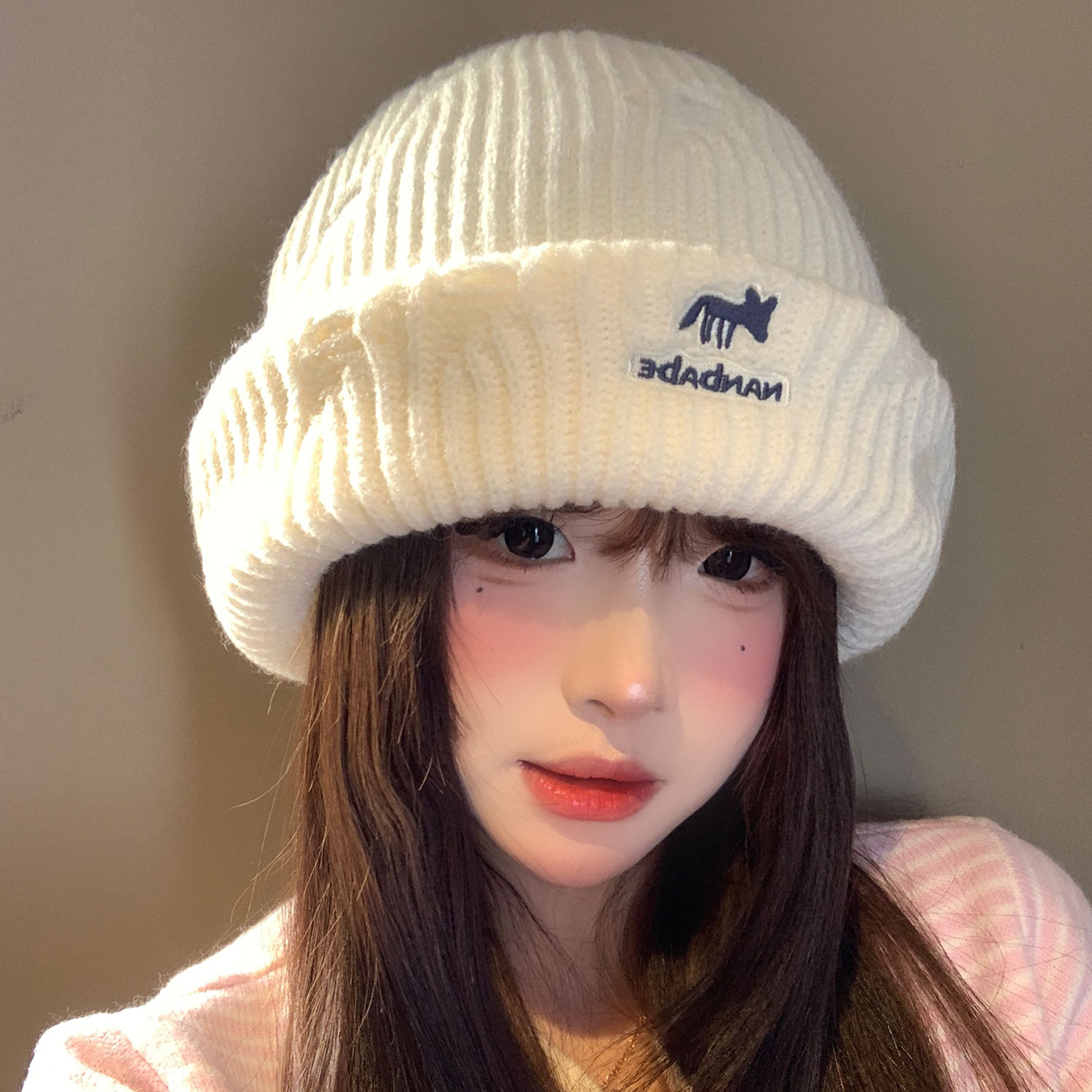 刺绣小狐狸加厚毛线帽子