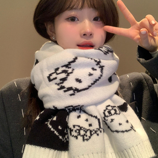 可爱Kitty猫双面针织围巾女冬季 韩系氛围感加厚保暖百搭护颈围脖