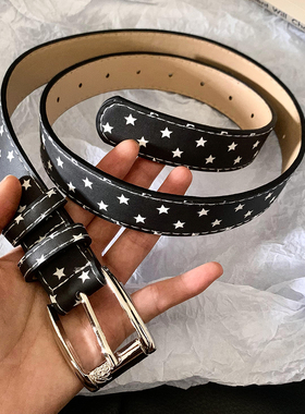 高颜值y2k星星黑色腰带女时尚百搭装饰配裙子牛仔裤美式皮带学生