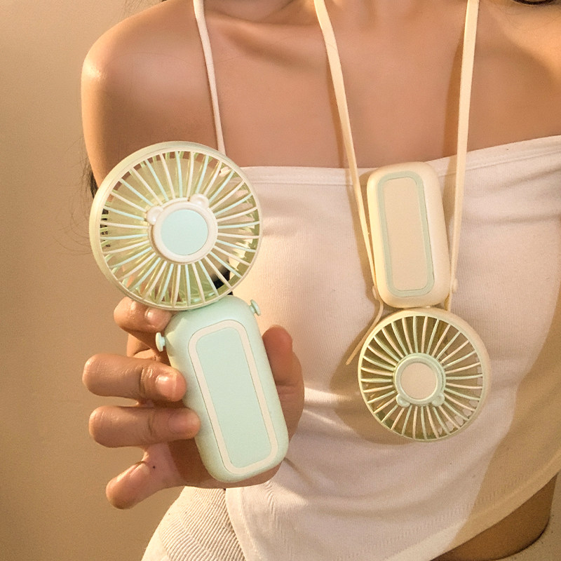 奶油风小熊手持挂脖usb充电小风扇便携随身静音迷你电扇可爱新款
