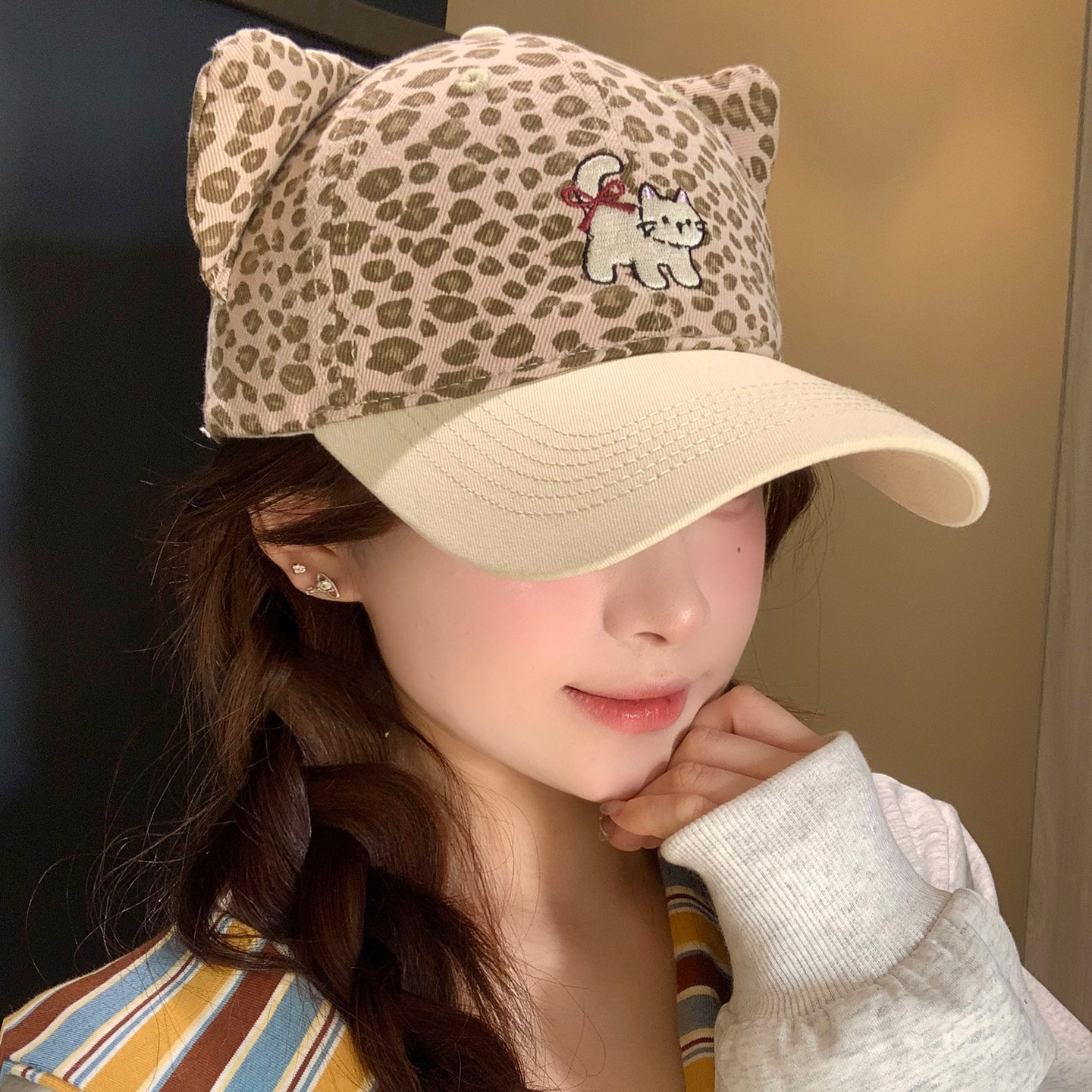 可爱猫耳朵豹纹猫咪棒球帽女2026新款大头围显脸小鸭舌帽子y2k潮,服饰配件/皮带/帽子/围巾,帽子,淘宝优惠券,粉丝福利购,淘宝优惠卷