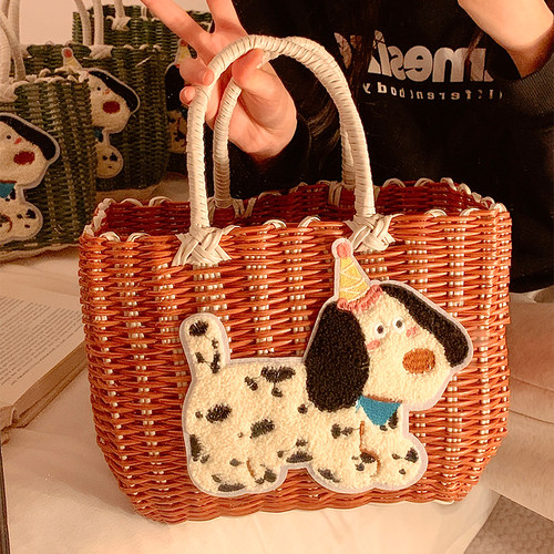 可爱小狗仿藤编织购物篮
