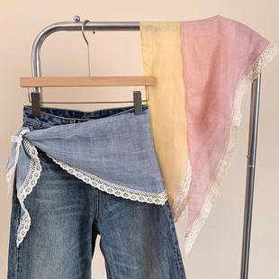 韩系纯色蕾丝叠穿屁帘裤子女夏高级感打底裙半身裙短裙三角巾丝巾