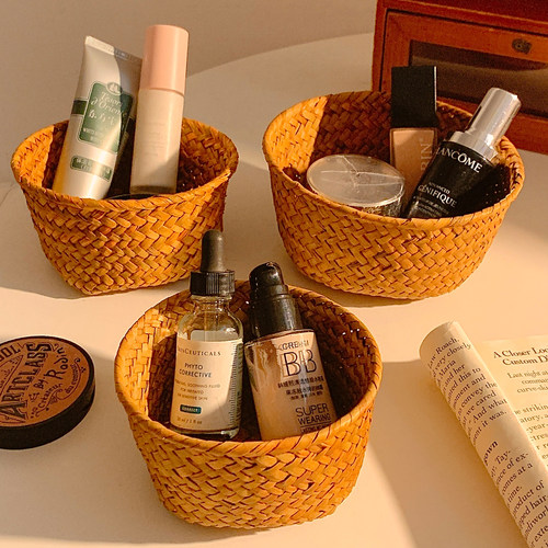 编织收纳筐家用桌面化妆品收纳盒