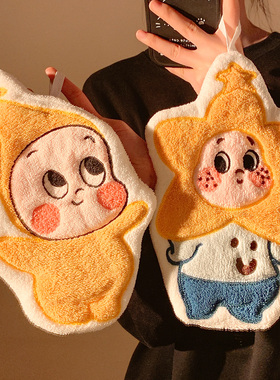 可爱挂式擦手巾加厚珊瑚绒超强吸水速干厨房卫生间家用搽抹布手帕