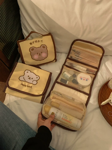 Милая складная косметичка, портативная вместительная и большая сумка через плечо, сумка для хранения для путешествий, с медвежатами, коллекция 2023, премиум класс