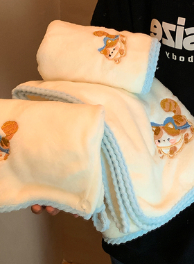 可爱刺绣猫咪浴巾女吸水速干大人洗澡裹巾毛巾干发帽套装2025新款