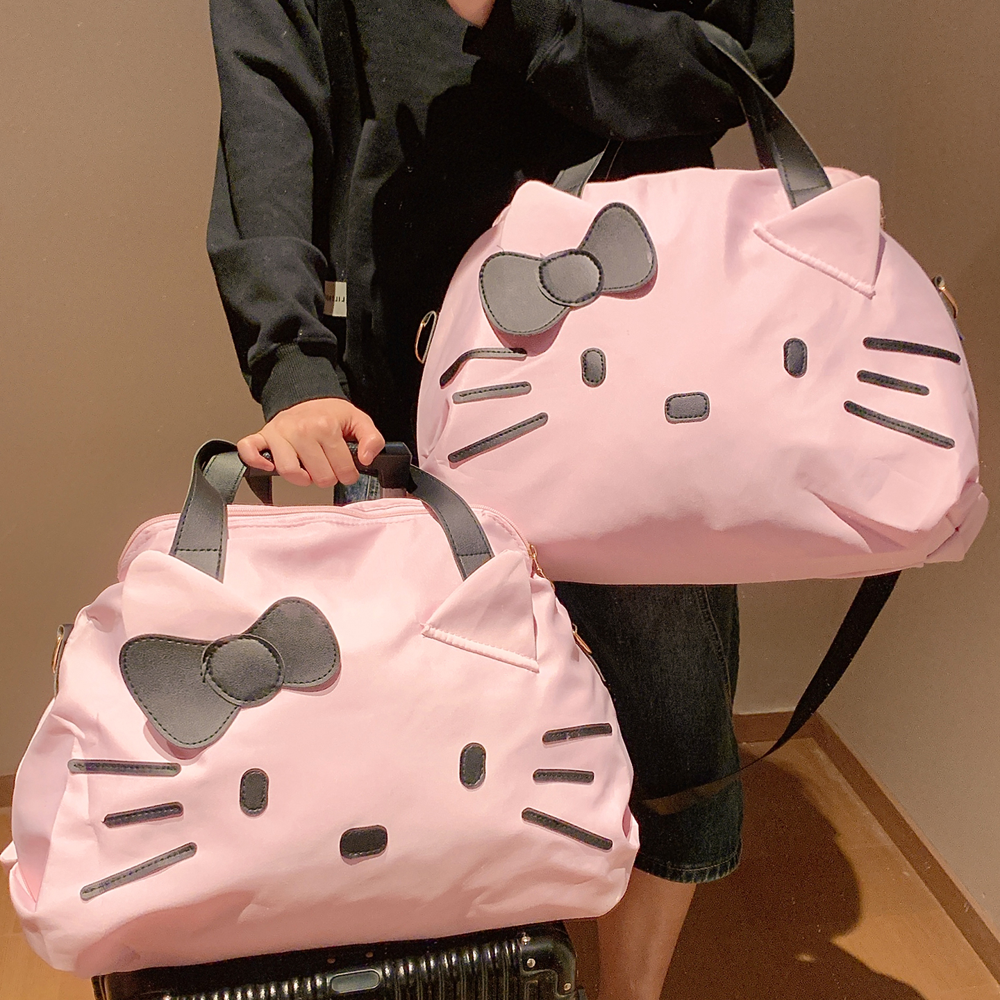 可爱kitty旅行收纳包可挂行李箱便携大容量手提单肩包学生化妆包