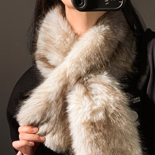 2025新款仿皮草交叉毛领围脖