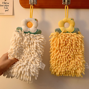 不掉毛擦手帕搽手毛巾吸水抹布 可爱雪尼尔花朵厨房擦手巾挂式 加厚