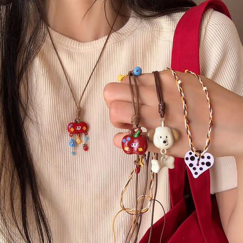 多巴胺彩色卡通苹果编织绳项链