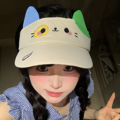 可爱小花猫空顶防晒帽夏防紫外线