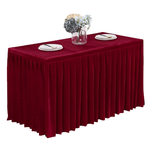 会议桌布长方形长条桌商务展会桌套台罩加厚金丝定制绒布布艺桌裙