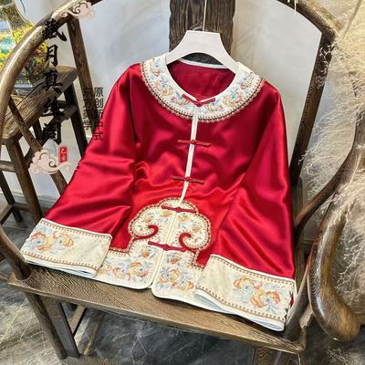 藏月国风女装重工刺绣醋酸棉衣百搭蝴蝶团花中开襟外套F35377290