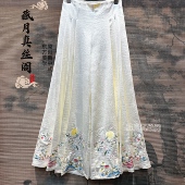 藏月国风女装 绣花月桂兔高货E9531240 醋酸阔腿裤