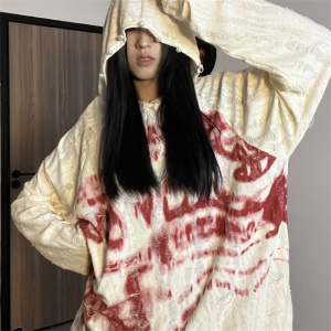 UNWEANESS出其不意2023Y2K亚文化连帽卫衣破洞废土风上衣外套男女