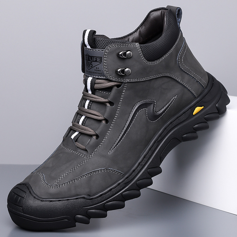 2025秋冬新款男士高帮皮鞋男休闲手工上线系带加绒保暖棉鞋6633