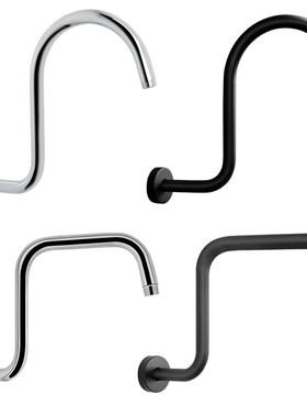 外贸黑色加高花洒臂暗装洗浴S形不锈钢入墙淋浴管顶喷杆沐浴配件