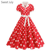 港风年代感复古波点连衣裙泡泡袖 大摆垂感舞蹈演出服装 收腰夏派对