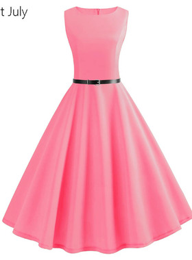 原创赫本风无袖收腰大摆垂坠感中长气质显瘦表演出服女连衣裙复古