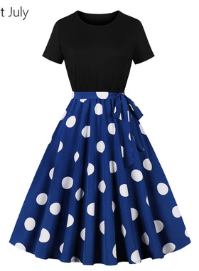 复古港风年代感怀旧短袖波点大摆垂感飘逸中长舞蹈表演度假连衣裙