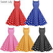 原创无袖 波点背心裙子收腰大摆垂感中长复古港风表演出服连衣裙夏
