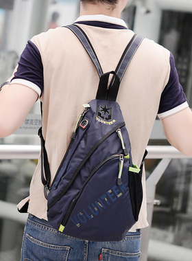 潮流休闲男士青年斜挎胸包户外运动徒步小双肩背包帆布大学生书包