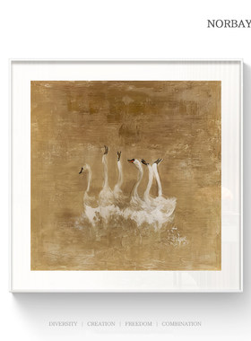 『天鹅湖』诧寂中古风装饰画美拉德高级感复古壁画客餐厅芦苇壁画