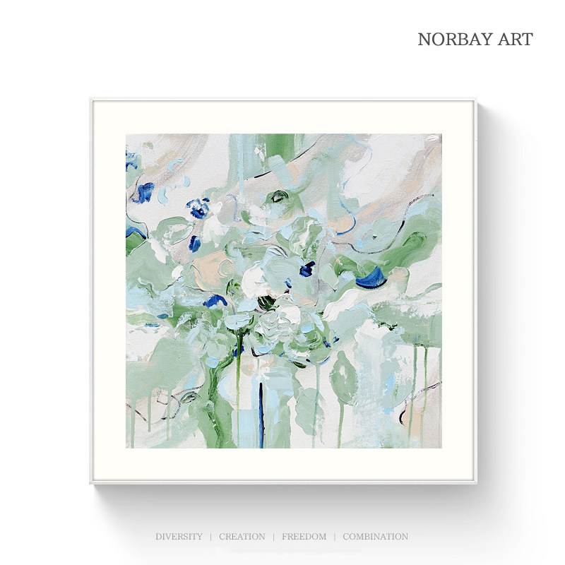 『绽放』现代法式莫奈抽象睡莲装饰画绿色小清新荷花挂画客厅壁画